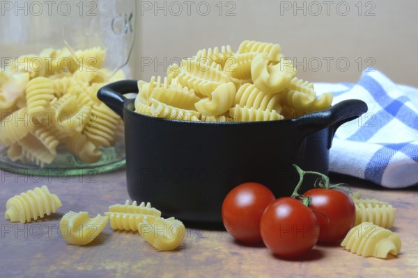 Italian pasta, Radiatori variety, in pots