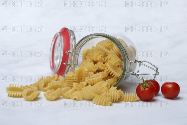 Italian pasta in glass containers, Radiatori variety