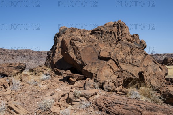 Barren landscape with red rocks, Twyfelfontein, Kunene, Namibia