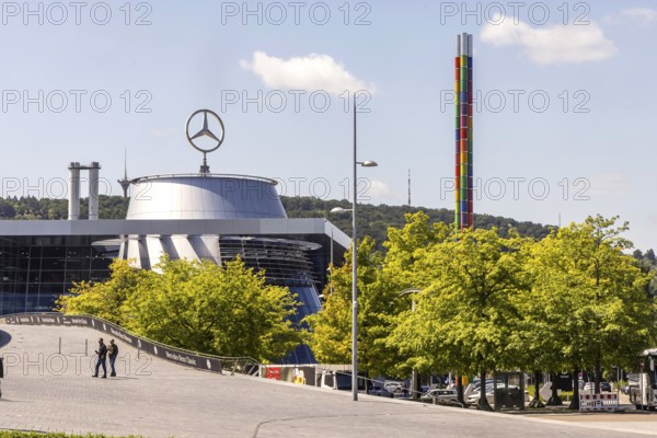 Mercedes branch in Stuttgart with Mercedes star. Mercedes Benz World. Stuttgart, Baden-Württemberg, Germany