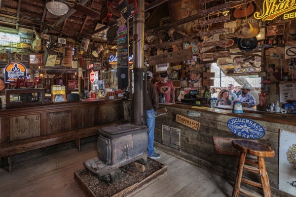 Interior of rustic bar in Luckenbach, Texas, USA