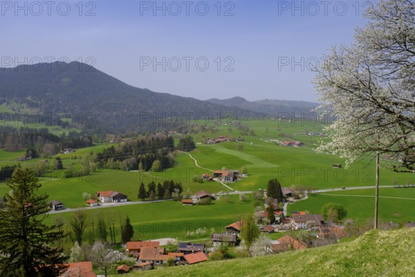 View of the Leitzach Valley from the Schwarzenberg near Hundham, Leitzach Valley, Upper Bavaria, Bavaria, Germany