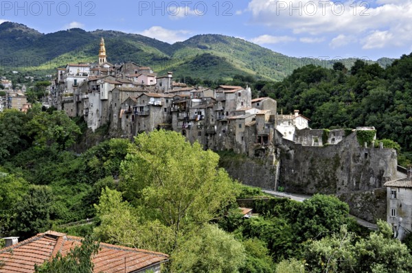 Small town of Poli on a hill in the Monti Prenestini mountains, metropolitan city of Rome, Lazio, Italy