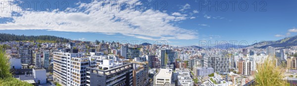 Quito, Ecuador. Panoramic skyline of Carolina Park modern condominiums in central business district