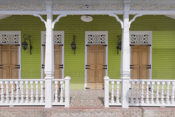 Dominican Republic, colorful colonial streets of Puerto Plata in historic city center