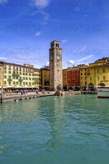 Harbour basin with Piazza Novembre with Torre Apponale, Riva del Garda, Lake Garda, Trentino, Italy