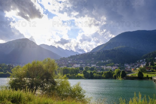 Vallesella at the reservoir, Lago di Centro di Cadore, Pieve di Cadore, Dolomites, Trentino, Italy