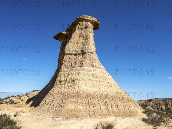 Tozal Solitario, peak along gravel road Ruta Jubierre, desert, rock formation, Desierto de los Monegros, Spain