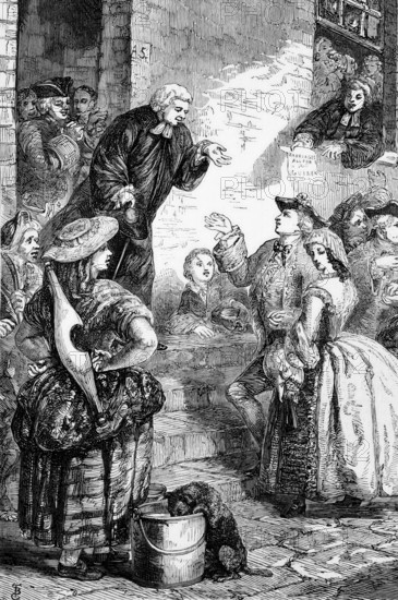 Fleet marriages, which took place in or around London's Fleet Prison, were irregular or clandestine marriages that took place in England in front of the Marriage Act 1753 came into force on 25 March 1754, digital reproduction of a historical template