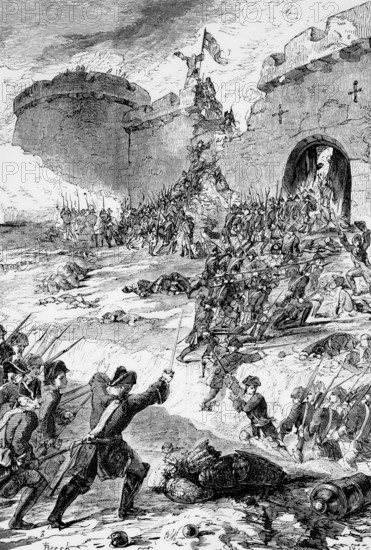 In 1747, during the War of the Austrian Succession, the French army besieged Bergen op Zoom in the south of the Netherlands, digital reproduction of a historical model