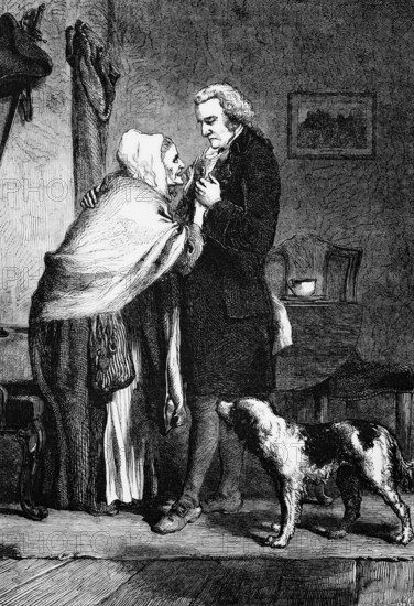 George Washington with his mother at his appointment as commander-in-chief of the Continental Army on 19 June 1775, digital reproduction of a historical original