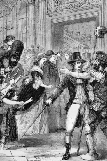 The French royal family is led to the National Assembly, August 1792, during the French Revolution, Paris, France, digital reproduction of a historical model