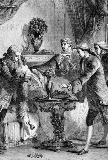 The Death of Honour Gabriel Riqueti, Comte De Mirabeau, a French revolutionary, journalist and politician, died of heart problems on 2 April 1791 in Paris, France, digital reproduction of a historical original