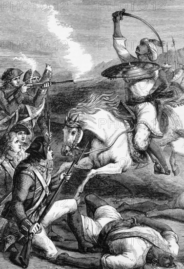 The death of the Rohilla chief in 1781. The Rohilla are a community of Urdu-speaking Pashtun Afghans, also known as Pathan, historically indigenous to the state of Uttar Pradesh in northern India, India, digital reproduction of a historical original