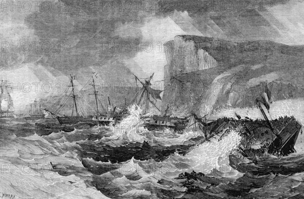 Shipwrecks during the Battle of Jersey on 6 January 1781, an attempt by France to conquer Jersey and eliminate the threat the island posed to American shipping during the American War of Independence, digital reproduction of a historical model