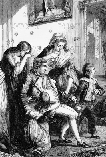 The French royal family in Paris after their return from Varennes in north-eastern France on 3 December 1791, digital reproduction of a historical original