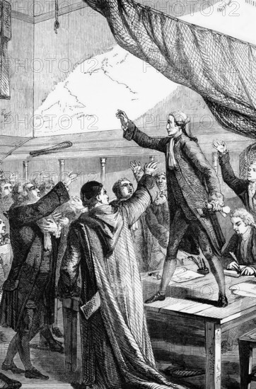 Meeting of the revolutionary leaders The Constituent Assembly Taking the Oath of Allegiance in Versailles, France, on 20 June 1789, digital reproduction of a historical model