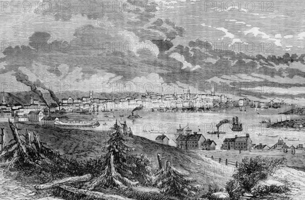 View of Saint John, the largest city in the province of New Brunswick, Canada, digital reproduction of a historical model