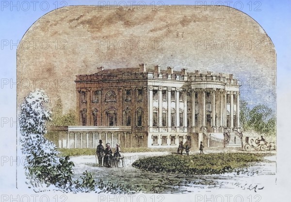 The White House, Washington Dc, 1870s, America, digital reproduction from American Pictures, drawn with pen and pencil, coloured, by Samuel Manning, published circa 1880, Historical