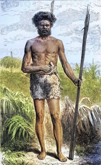 Native Australian from the book Journal of Researches by Charles Darwin, also known as Darwin's Journal of a Voyage Around the World, published in 1890, digital reproduction of a historical original