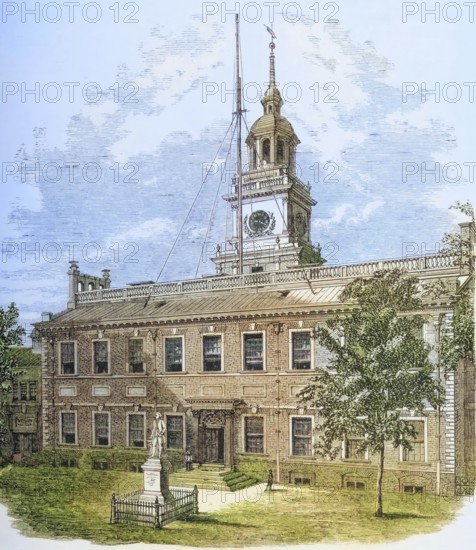 County Court House or Independence Hall, Philadelphia Pennsylvania in the 1870s, America, digital reproduction from American Pictures, drawn with pen and pencil, coloured, by Samuel Manning, published circa 1880, Historical