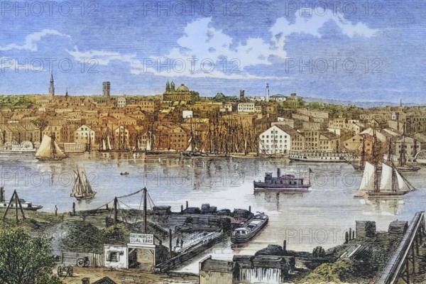 Baltimore, Maryland, 1870s, America, digital reproduction from American Pictures, drawn with pen and pencil, coloured, by Samuel Manning, published circa 1880, Historical
