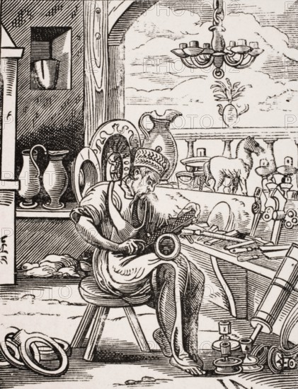 Coppersmith. Reproduction of a woodcut from the 16th century by Jost Amman from the 19th century, digital reproduction of a historical original