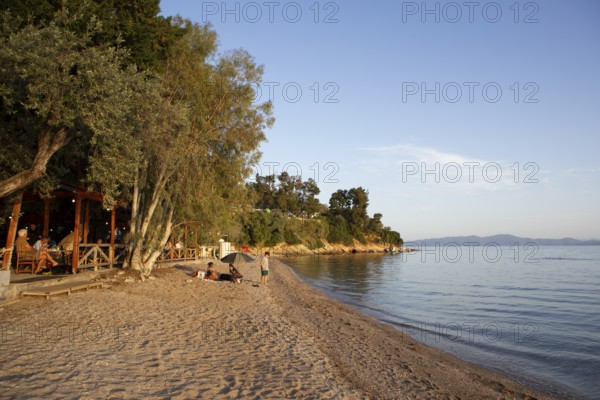 Kato Gatzea beach on the Pagasitic Gulf at sunset, Pelion or Pelion Peninsula, Magnisia, Thessaly, Greece