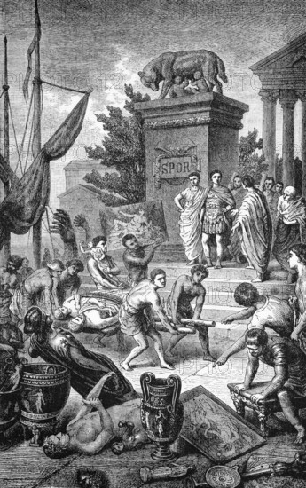 Greek statues and works of art stolen in the second century BC and taken to Rome, digital reproduction of a historical model