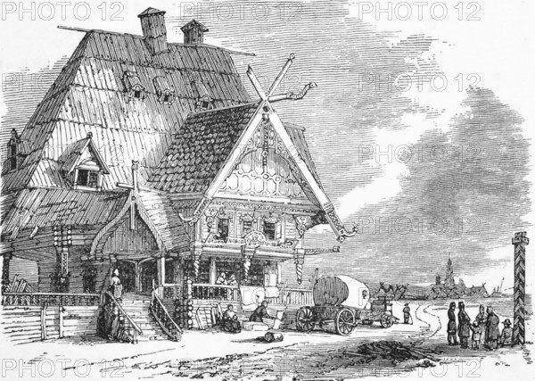 Post house on the road between Kostroma and Yaroslav, north-east of Moscow, Russia, digital reproduction of a historical model