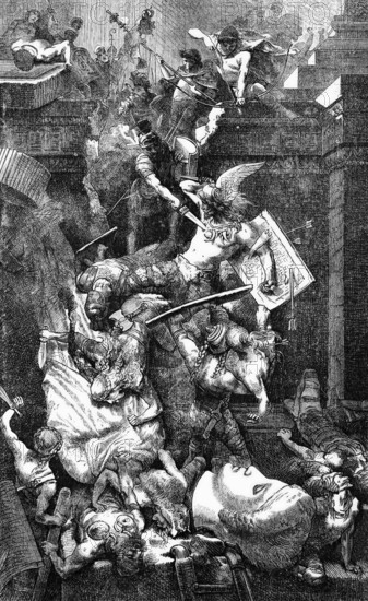 The Vandals attack Rome, Italy in the year 455 AD, digital reproduction of a historical model