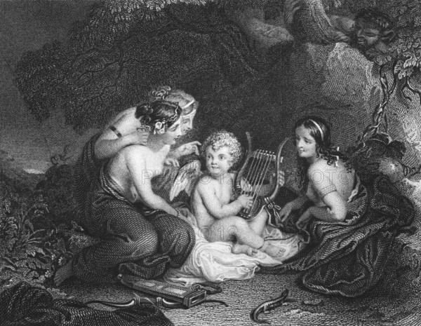 Cupid, taught by the Graces, from an anonymous poem, digital reproduction of a historical original