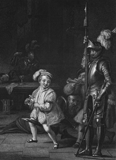 Illustration of the Castle Hall from Ormonde Castle by John and Michael Banim, located in Kilkenny Castle in Kilkenny City, Ireland, digital reproduction of a historical model