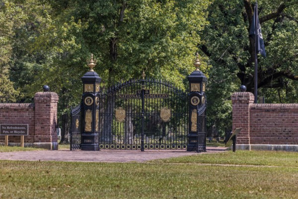 Iron gates at the entrance to the US National Cemetery in the Shiloh National Military Park in Pittsburg Landing, Tennessee