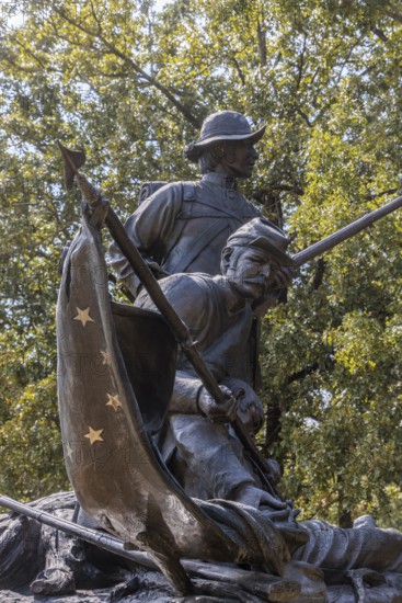Close up detail of the Tennessee Passing of Honor Monument in the Shiloh National Military Park near Shiloh, Tennessee