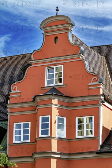 Orange-coloured baroque town house with decorative elements, The town of Kempten im Allgäu
