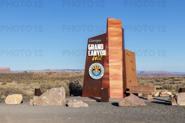 Sign at Grand Canyon West features seal of the Native American Halapai Tribe and welcomes visitors