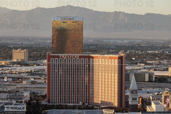 Treasure Island and Trump casinos along Las Vegas Boulevard in Las Vegas, Nevada