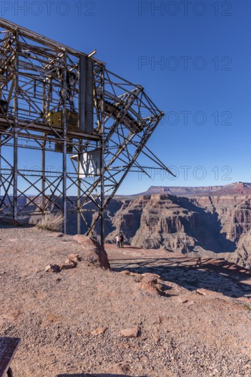 Abandoned steel framework of cable head-house use to mine bat guano at Guano Point in Grand Canyon West near Peach Springs, Arizona