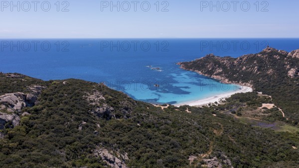 Plage de Roccapina, turquoise sea, book, sandy beach, Corsica, France