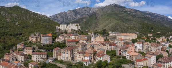 Old town, aerial view, Corte, Corsica, France