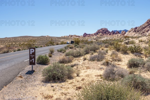Sign for Parking Lot #1 along Mouse's Tank Road through Valley of Fire State Park near Overton, Nevada