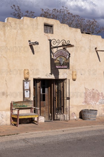 Pueblo style adobe architecture of NM Vintage Wines resturant and wine bar in Mesilla, New Mexico
