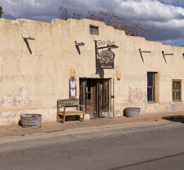 Pueblo style adobe architecture of NM Vintage Wines resturant and wine bar in Mesilla, New Mexico