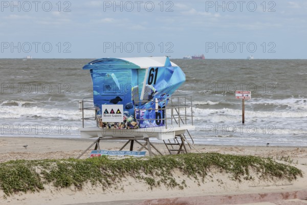 Lifeguard station near the 61st Street Fishing Pier on the Texas Gulf Coast at Galveston, Texas
