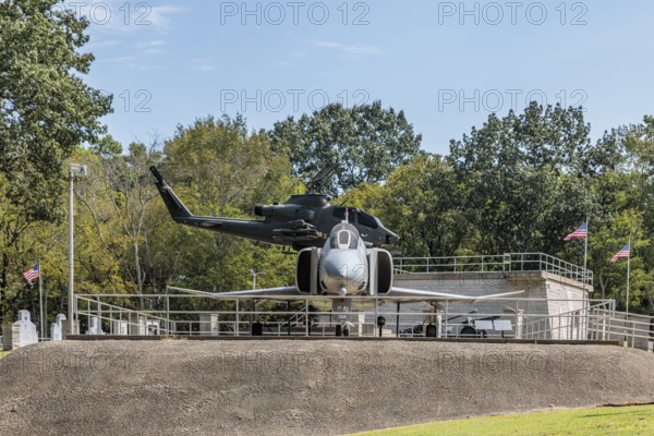 Captain Ed Yeilding's f4 Phantom aircraft and an Apache heilcopter on display at the Veterans Memorial Park in Florence, Alabama