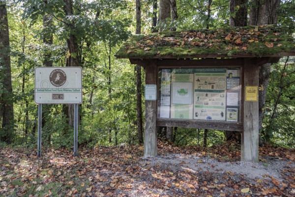 Signs and hiking information at the Bankhead National Forest Sipsey Wilderness Trailhead