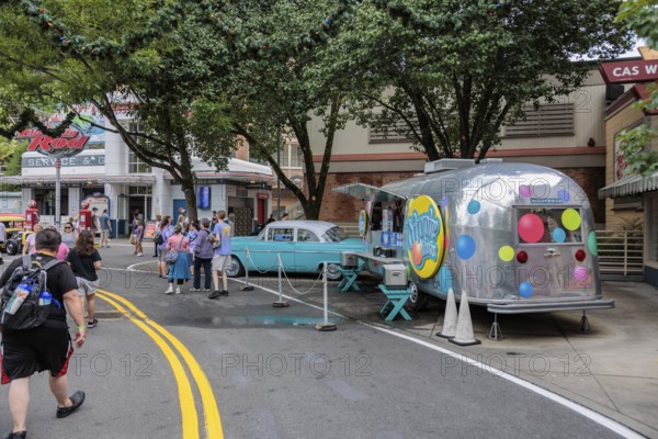 Airstream travel trailer converted to Dippin' Dots ice cream vendor at the Dollywood amusement park in Pigeon Forge, TN