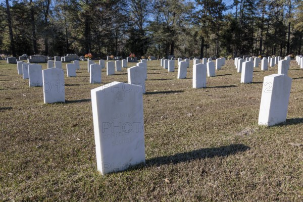 Headstones of many unknown confederate soldiers at the Enterprise Confederate Cemetery in Enterprise, Mississippi, USA