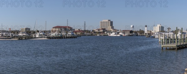 Panorama of mall craft harbor in Gulfport Mississippi, USA